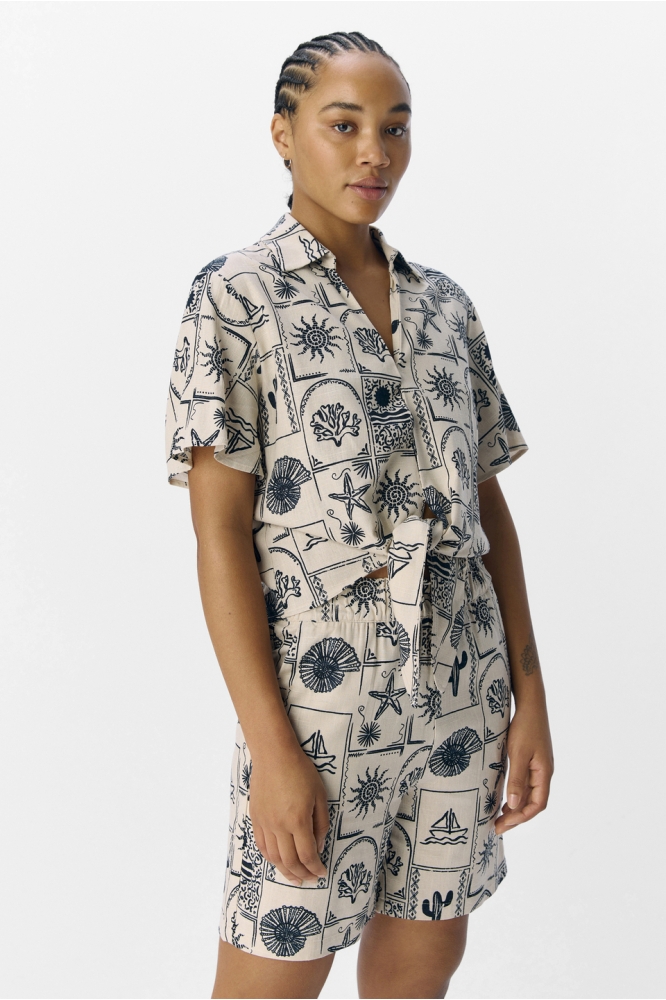 OBJEMBER RE S/S TIE SHIRT 139 23046801 SANDSHELL